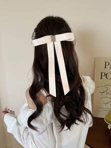 1pc Bow Hair Clip With Detachable Ribbon, Ballerina Style Sweet Hair Accessory - Champagne - View 1