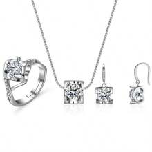 1 Set S925 Sterling Silver 1 Carat GRA Moissanite Hollow Heart Shaped Ring, Necklace, Earrings 3 PiecesJewelry Set, Women's Gift For Festival/Anniversary - Silver - View 5