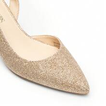 Women's Kitten Heels Slingback Pumps Closed Pointed Toe Low  Stiletto Heels Party Wedding Sexy Casual Dress Shoes - 金色 - 查看 7