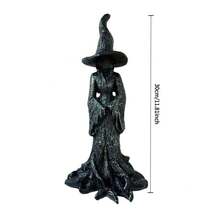 Gothic Halloween Witch Statue (11.8Inch), Hand-Painted Enchanting Cracker Barrel Statue, Gothic Resin Figurine Retro Magician Decor Dark Fantasy Ornament Guardian Of Your Home,Resin Sculpture For Home Decor Decoration - 1 - 查看 1