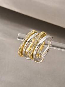 Elegant Multilayer Linked Rings, Suitable For Daily Wear, Dates, Parties And Gifts, Summer Gold And Silver Rings - Multicolor - View 2