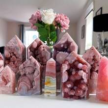 1 buc. Turn de cristal cu agat și floare de ametist roz, coloană elegantă pentru decorul casei, potrivită ca și cadou pentru Ziua Îndrăgostiților, Ziua Mamei, Crăciun, Ziua Recunoștinței, Halloween și alte sărbători, cristal natural - Roz - Vizualizare 1