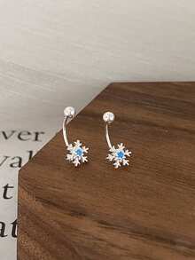 1pc S925 Sterling Silver Minimalist Snowflake Nose Stud, Luxury Style, Suitable For Women's Daily Wear, Parties, Banquets And Other Occasions - Single - View 2