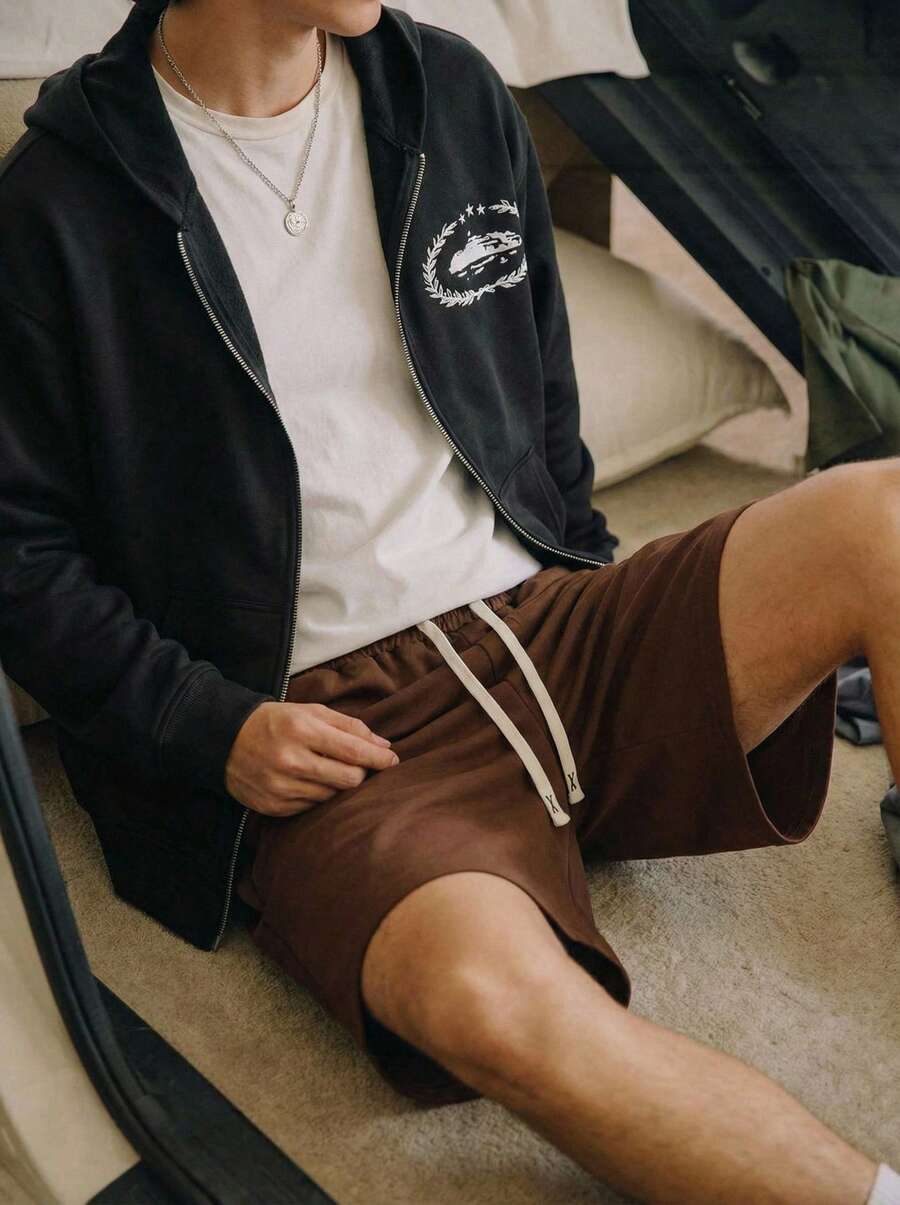 Open Phase Sudadera con capucha de manga larga con cuello de cremallera, estampado retro casual para hombre, de primavera a verano, para combinar a diario, regalo para novio/esposo - Negro - Ver 1