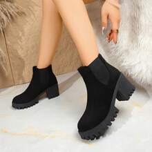 Black Thick-Heeled Suede Ankle Boots, The Thick Heel Design Is Stable And Comfortable, The Upper Is Easy To Care For, Suitable For Office, Shopping, Party And Other Occasions - màu đen - Xem 2