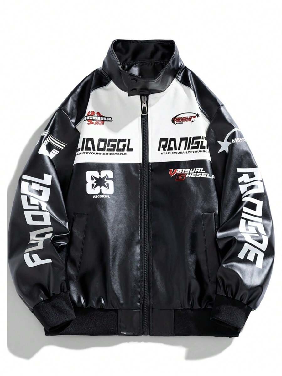 Men's Color Block PU Leather Jacket With Pockets, Men's Stylish Zip Up Motorcycle Jacket For Autumn & Winter,Men's Fashionable PU Jacket, With A Solid Color High-Necked Lapel Design, Featuring Pockets And Zippers - An Ideal Choice For Autumn And Winter, Spring Coat | A Flexible And Fitted Jacket, The New Warm Coat Has Pockets And Is Suitable For Daily Casual Wear, Business, Outdoor Activities, Street Style, A Stylish And Elegant Unique Men's Coat For Spring, Autumn And Winter Casual Wear, Windproof, Warm, Fashionable, Suitable For Winter Business Wear - trắng - Xem 1