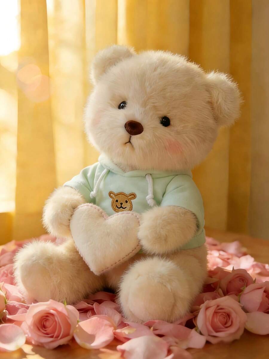 这款9.84英寸的超柔软米色毛绒泰迪熊采用如云般柔软亲肤的面料制成。它穿着浅绿色连帽衫，上面印有可爱的泰迪熊图案，黑色的圆眼睛和柔和的粉色腮红更添迷人魅力。 - 彩色 - 查看 1