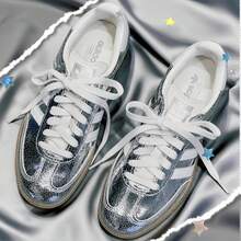 Adidas Women's Samba Cracked Pattern Lightweight & Durable Casual Sneakers - Silvery White - View 1