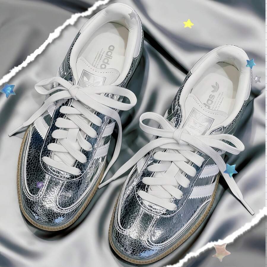 Adidas Women's Samba Cracked Pattern Lightweight & Durable Casual Sneakers - Silvery White - View 1