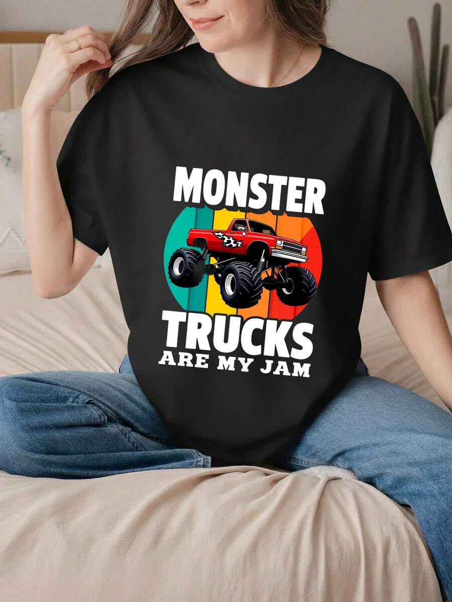 Monster Trucks Are My Jam Funny Sweatshirt Jumper (2)-3 - Black 1 - View 1