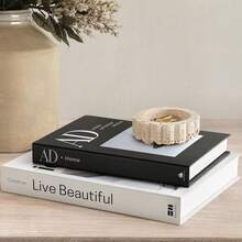 Aesthetic Decorative Books For Home Coffee Table Decor - Fake Books For Living Room Bookshe  Decoration - Set Of 2 Faux Book Storage Box For Decor - Photo Storage Keepsake Box - 米色和黑色 - 查看 1
