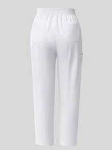 cimmuovere Pantalon droit à poche de couleur unie pour femmes grandes tailles. Tenue de travail pour infirmière, dentiste, soins de santé, animalerie, laboratoire. Blanc, printemps - Blanc - Voir 2