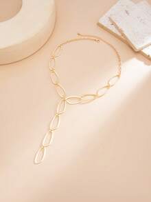 1pc Luxurious Geometric Hollow Chain Splice Y-Shaped Long Tassel Charm Necklace, Fashionable & Elegant For Wedding, Party, Vacation, Casual, Street Style, Women & Couples, Birthday & Holiday Gift - Necklace - View 7