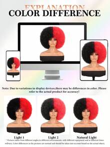 Afro Wig 14Inch Afro Wigs For Women 70s Mixed Brown Afro Kinky Curly Wig Bouncy Huge Fluffy Puff Wigs Synthetic Hair For Cosplay Daily And Party - 黑和紅 - 查看 7