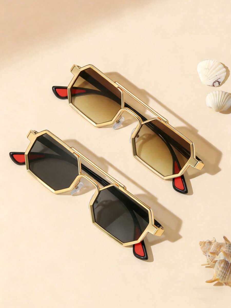 Gafas de sol de conducción con marco metálico grande y de moda, de montura cuadrada, disponible en versión de marco metálico delgado, adecuadas para fotografía y viajes - Multicolor - Ver 1