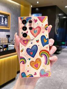 1pc Heart & Rainbow Pattern Shockproof Phone Case, UV Printed Compatible With Samsung/Galaxy/ Android Models - Pink - View 5
