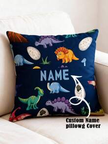 Customized Dinosaur Pattern Throw Pillow Cover, Personalized Cute Cartoon Dinosaur Cushion Cover - Multicolor - View 1