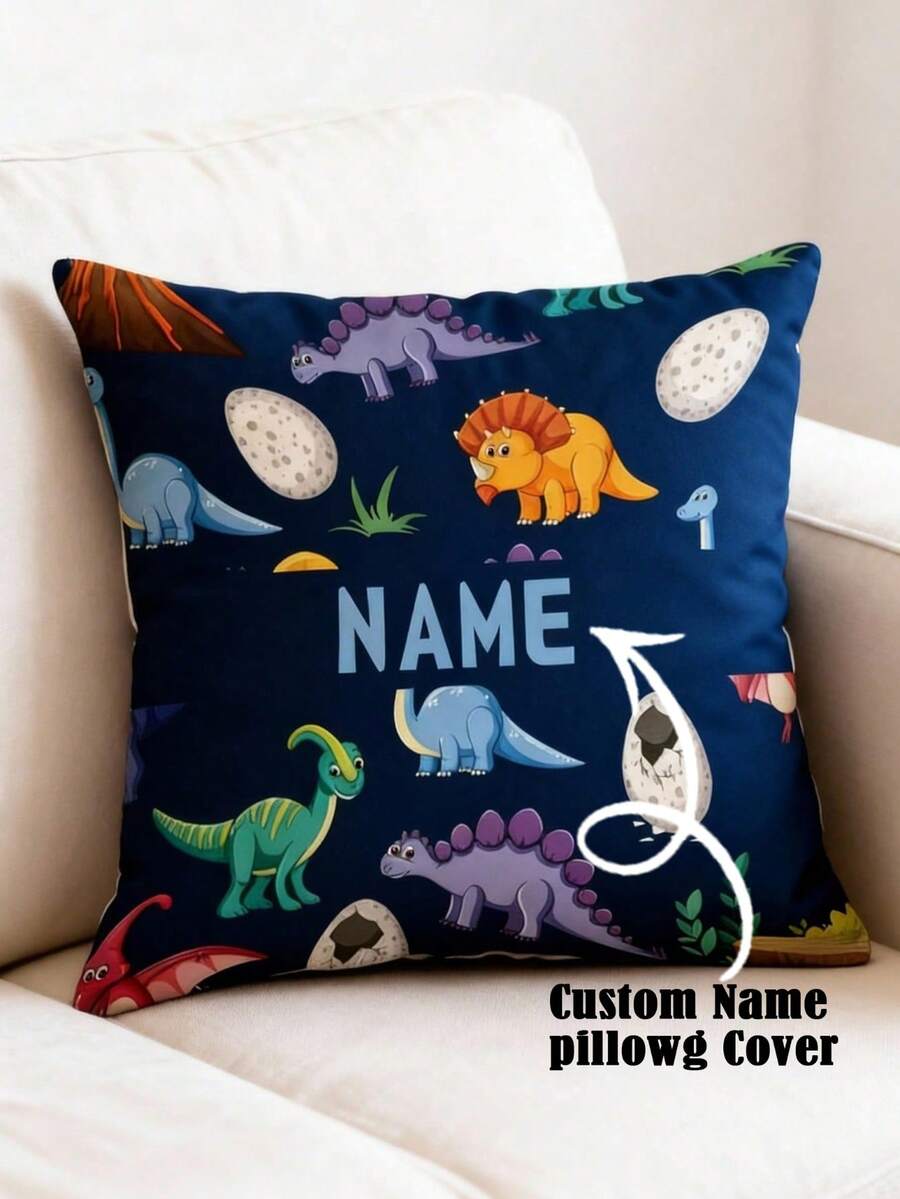 Customized Dinosaur Pattern Throw Pillow Cover, Personalized Cute Cartoon Dinosaur Cushion Cover - Multicolor - View 1