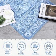 Vintage Distressed Area Rug Machine Washable Rug For Living Room, Non-Slip Stain Resistant Carpet Accent Rug Retro Medallion Floor Cover For Home Decor - Blue - View 7