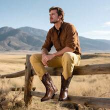 Botas Vaqueras para Hombre con Punta Cuadrada Western Cowboy Boots - Marrón - Ver 3