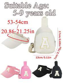 2pcs Set: Children's Adjustable Letter Decor Baseball Cap + Lightweight Mini Crossbody Bag, Fashion Sunshade Outdoor Sports Storage Set, Spring/Summer - Multicolor - View 6