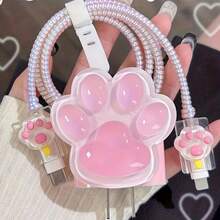 3D可爱图案，兼容 20W和18W充电器，数据线保护套，充电线保护器，全方位保护套（猫爪） - 彩色 - 查看 5