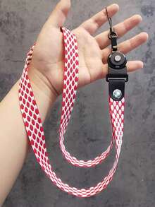 Football Pattern Lanyard Necklace Strap, Wide Version, Embroidered, Braided, Multifunctional Detachable Finger Ring Phone Case, ID Card Holder, Anti-Lost, For Women - Multicolor - View 3