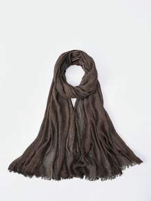 1pc Distressed Solid Color Lightweight Casual Long Scarf/Hijab, Suitable For Daily Use For Dress - Coffee Brown - View 5