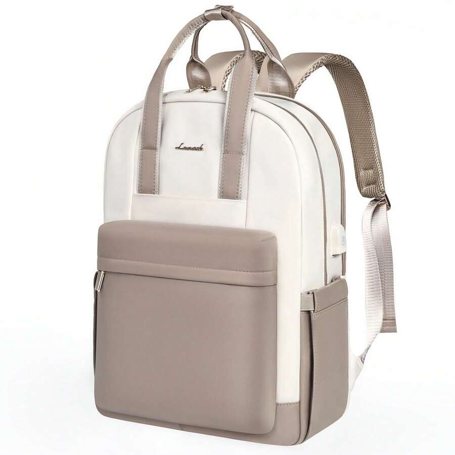 LOVEVOOK Laptop Backpack For Women, 17 Inch Travel Laptop Bag, Waterproof Computer Backpack Purse For Work Teacher Nurse, Durable Casual Daypack - Khaki + Off-white - View 1