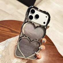 2.0厘米防摔TPU电镀闪粉镂空爱心优雅多巴胺手机壳，兼容 11、12、12 Pro、12 Pro Max、13、14、13 Pro Max、14 Pro Max、15 Pro Max、16、16 Pro、16 Plus、16 Pro Max、17、16 Pro、17 Pro、17 Pro Max - 灰色 - 查看 3