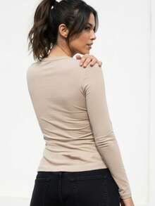 UZUN KOL IKILI BISIKLET YAKA PAMUK KADIN BASIC T-SHIRT - Multicolor - View 4