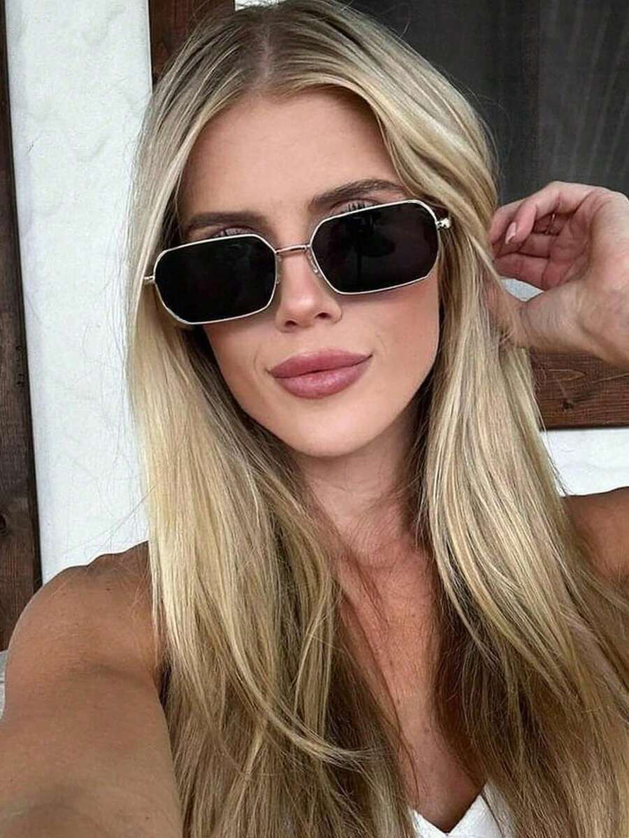 1 Pair Women's Fashionable Geometric Small Frame Glasses, Elegant And Stylish, Suitable For Daily Wear - Gold - View 1