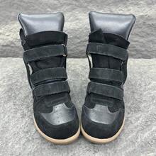 2026 New Women's High-Top Sneakers Made Of Genuine Leather With Invisible Height Reinforcement, Fashionable Casual Shoes Suitable For Outdoor Activities, Work, City Strolls, Meetings And Sports. - 黑色 - 查看 4