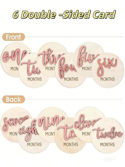 6张婴儿每月里程碑卡片，双面3D木质里程碑卡片，拍照道具，公告牌，1-12个月，摄影，新生儿纪念礼物，木质新生儿里程碑，适合新手父母和婴儿派对，送给准妈妈的礼物，欢迎新生儿的标牌