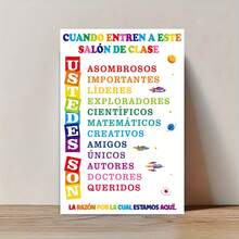 Tranh áp phích 2D phẳng không khung về nội quy lớp học tiếng Tây Ban Nha - Tranh treo tường giáo dục đầy màu sắc với những câu nói truyền cảm hứng, in trên vải canvas 12x18 inch, phù hợp cho đồ dùng học tập và trang trí lớp học, thiết kế vui nhộn | Chất liệu in chất lượng cao, 2D phẳng, trang trí phòng hoàn hảo - D - Xem 2