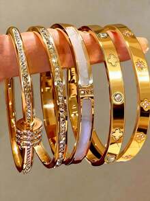 Bộ 5 vòng tay thép không gỉ nhiều màu sắc cá nhân hóa, thiết kế độc đáo, thời trang, đa yếu tố, món quà lý tưởng tinh tế, trang sức không phai màu, phong cách. - Vàng 7 - Xem 10