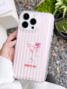 1个清爽条纹橙片和鸡尾酒杯图案软防滑手机壳，兼容 11/12/13/14/15/16 Pro Max，国际版，非国内版 - 彩色 - 查看 3