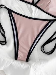 New Women's Bikini Swimwear Set, Sexy Tie-Up Beach Swimwear - Coral Pink - View 7