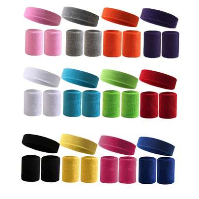 1 Set Unisex Terry Cloth Sports Headband And Wristbands