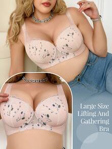 mimilemon Plus Size Floral Embroidered Comfortable Breathable Bra - Wide Straps And Hem, Perfect For Vacation - Pink - View 5