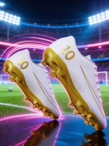 All-Season Competitive Sports Football Shoes, Campus Style Football Boots For Teenagers And Students, Football Training Shoes, Football Match Cleats, Long Studs Anti-Slip (Asymmetrical Camouflage Pattern On Upper) - White - View 19
