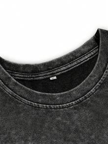 RELL 棉质夏季女装街头时尚复古通勤 Y2K 服装圆领短袖黑色水洗 T 恤短裤两件套优雅 - 黑色 - 查看 3