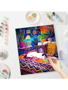 Kit para iniciantes em pintura a óleo digital DIY para adultos, com estampa de gato colorido, tintas acrílicas, decoração para casa, 40x50cm/16x20in, moldura não inclusa. - Multicolorido - Ver 4
