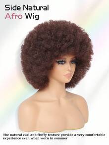 Afro Wig 14Inch Afro Wigs For Women 70s Mixed Brown Afro Kinky Curly Wig Bouncy Huge Fluffy Puff Wigs Synthetic Hair For Cosplay Daily And Party - Dark Brown - 查看 3