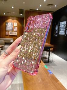 1个闪光防震电镀摄像头保护手机壳，采用UV印刷工艺，适用于三星Galaxy/////安卓机型 - 粉色 - 查看 8