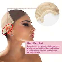 1 pieza Gorra de agarre de encaje de 9x6 pulgadas para peluca sin pegamento, gorra de peluca de encaje transparente reutilizable, gorra ajustable con banda de agarre antideslizante para extensiones de cabello, extensiones de cabello humano, toppers de cabello, tejido de cabello de mujeres - Beis - Ver 2