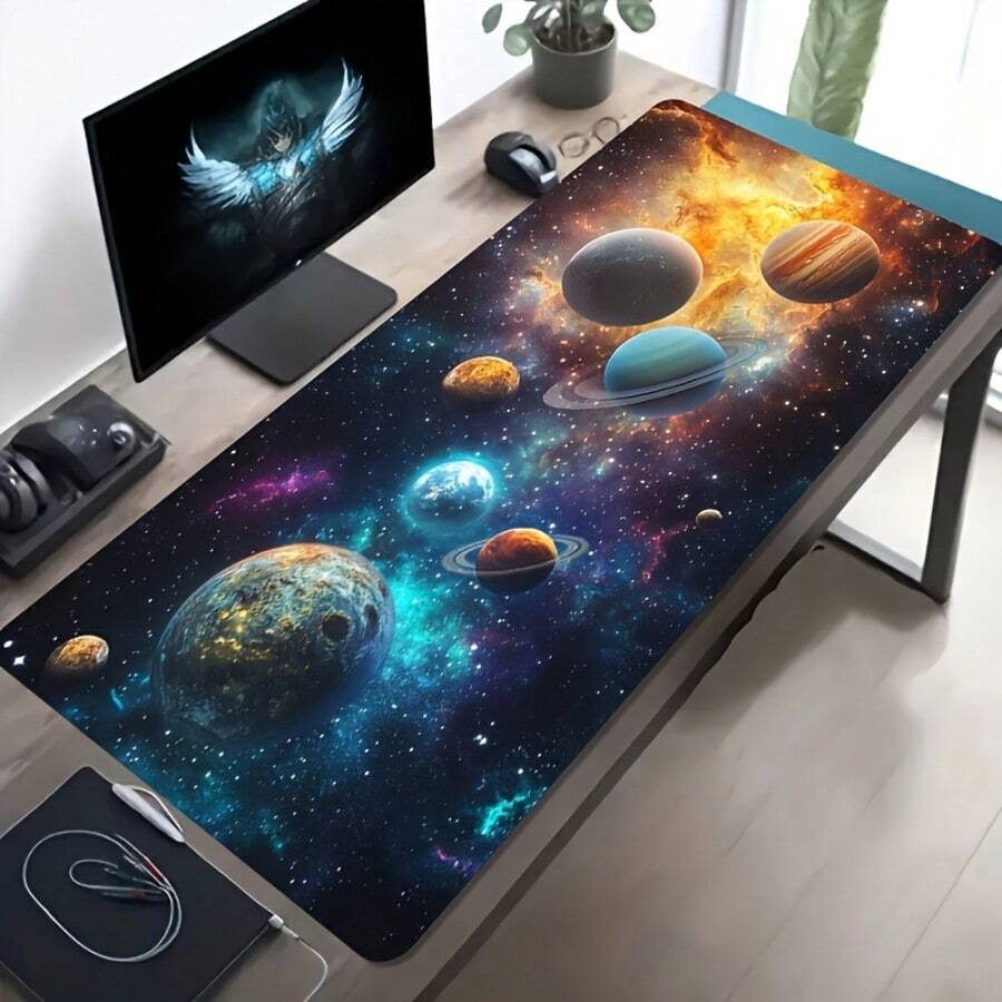 1 pieza Alfombrilla de ratón grande para juegos, diseñada con coloridos patrones de galaxia, planeta y nebulosa. Esta alfombrilla de ratón con base de goma antideslizante y lavable es un accesorio grande para el escritorio de la oficina y la configuración de la computadora. Es una alfombrilla de ratón para juegos duradera y resistente a las manchas, un regalo ideal para los jugadores y un acento elegante para cualquier oficina o espacio de estudio. Accesorios de escritorio Accesorios de escritorio Suministros de oficina Decoración de escritorio Alfombrilla de escritorio Alfombrilla de ratón Mesa de estudio Alfombrilla de ratón para escritorio Decoración de escritorio