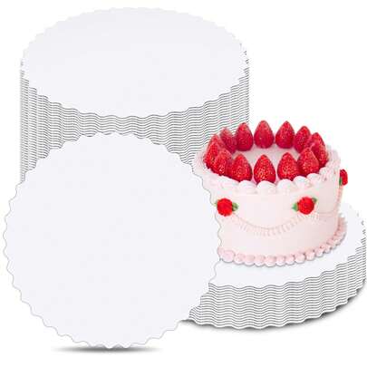 Litivibecho 20pcs White Wave Cake Boards Round Circles Rounds Base Cardboard Wave Cake Plate