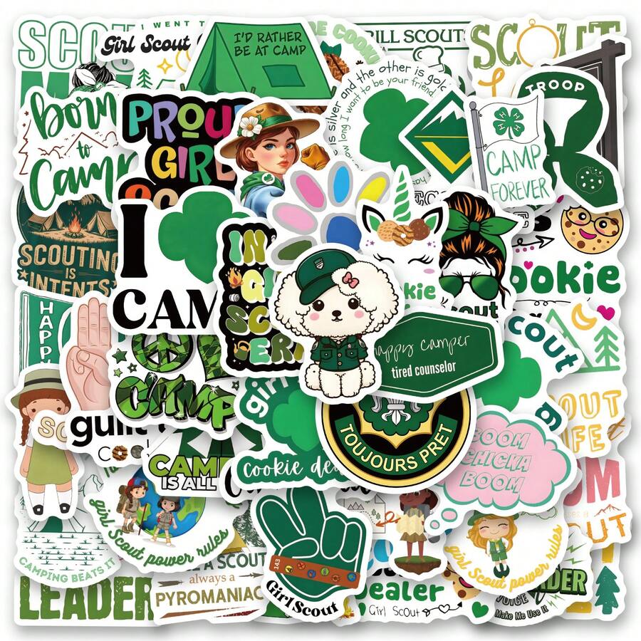 61 PCS Girl Scout Stickers High-Quality And Beautiful Stickers For Scrapbook, Journaling, Laptop, Bumper, Skateboard, Water Bottles, Computer, Phone, Hard Hat, Car Stickers And Decals - Random Style - View 1