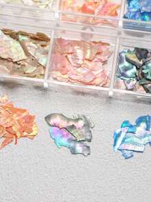1盒3D不對稱鮑魚殼美甲裝飾，全息彩色美人魚超薄亮片，高級DIY美甲珠寶配件，適用女性指甲美甲飾品 - 彩色 - 查看 8